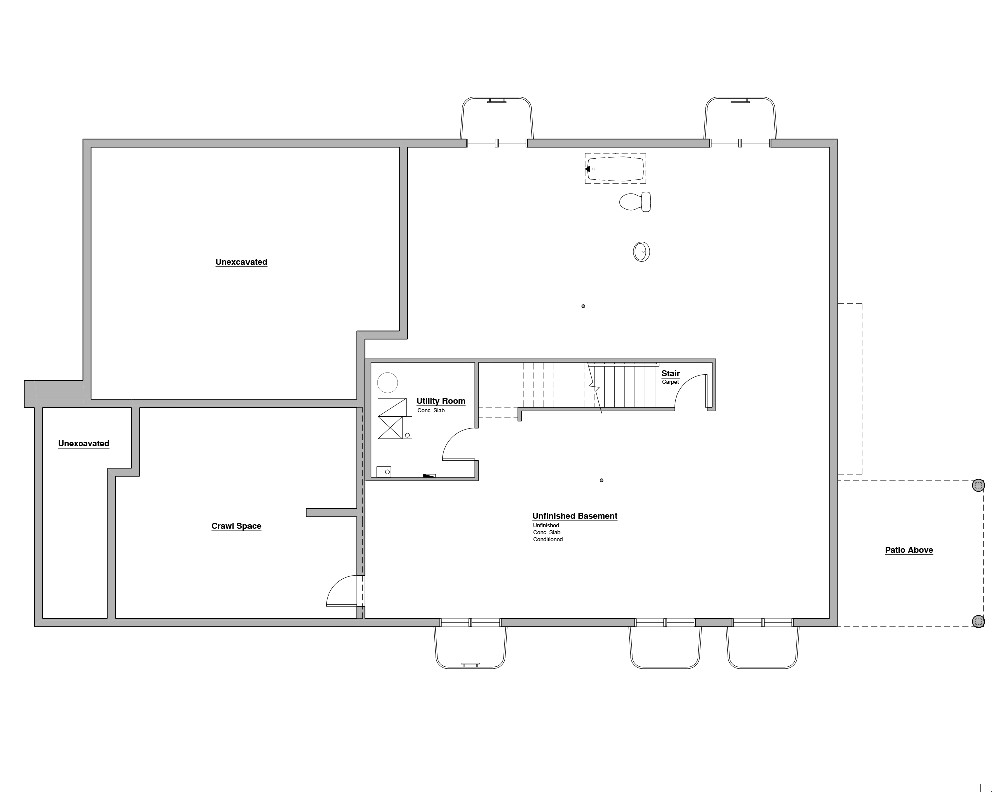 2000 Ranch Front Load Modern Prairie Unfinished Basement