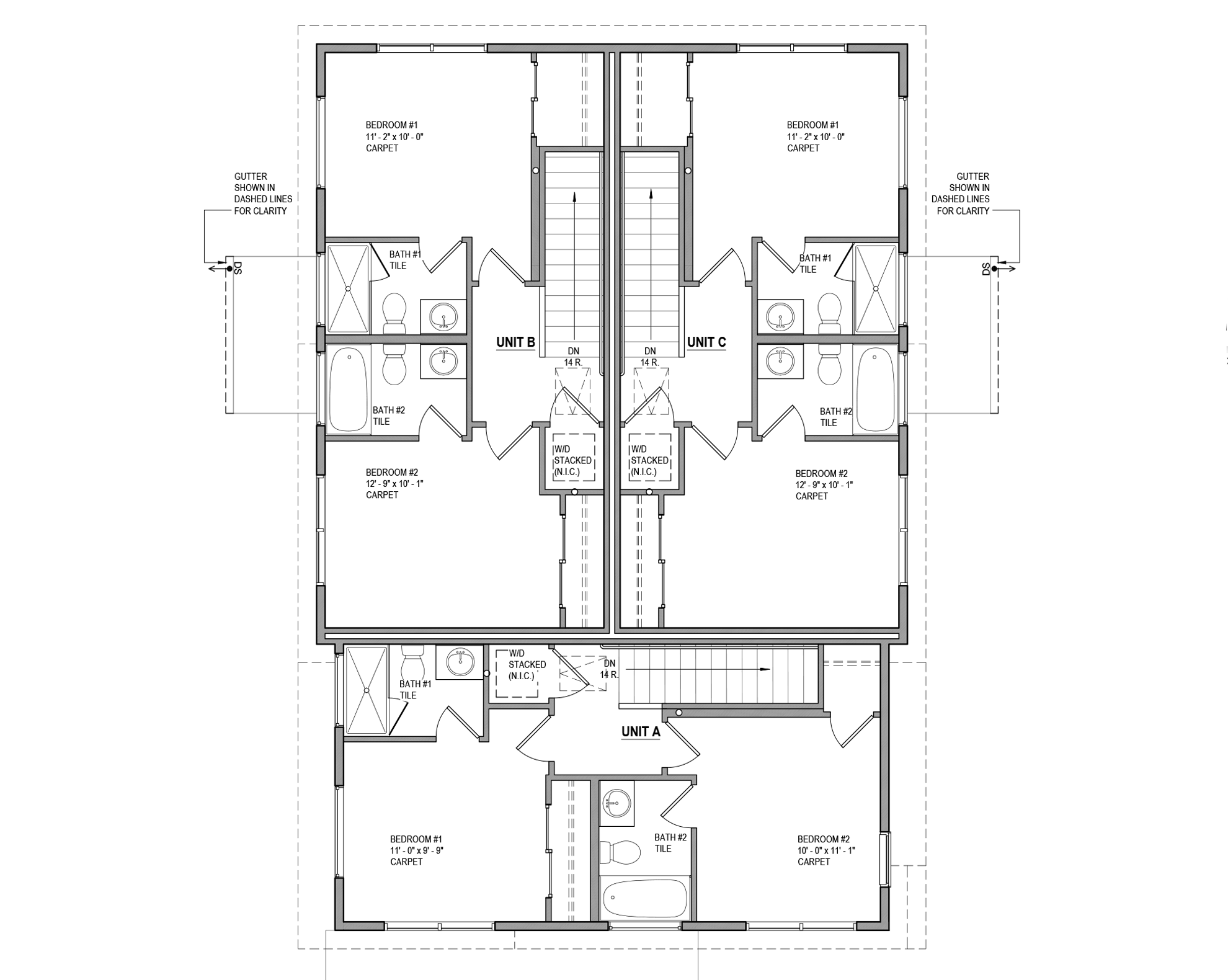 Triplex second story floor plan