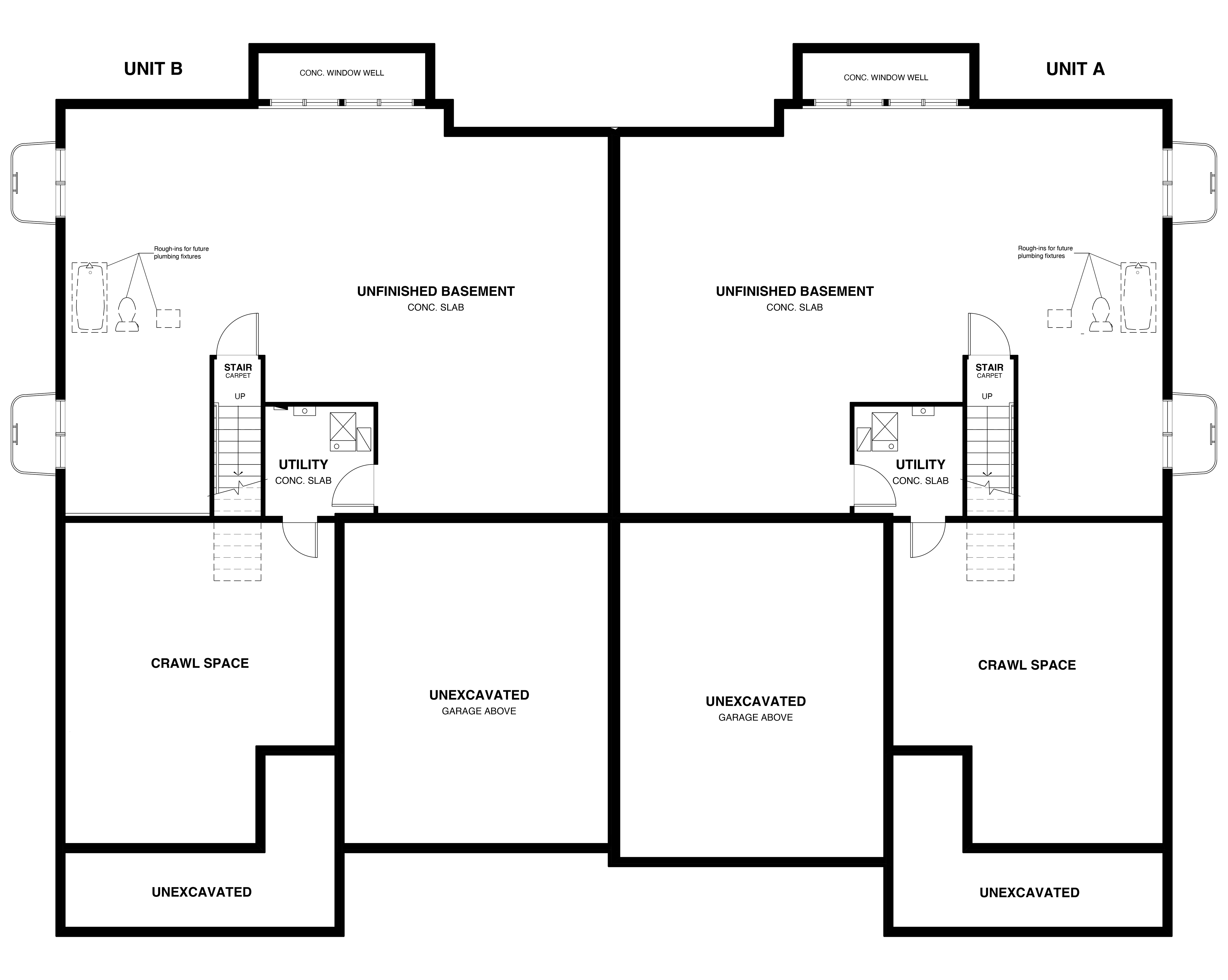 Duplex unfinished lower level floor plan