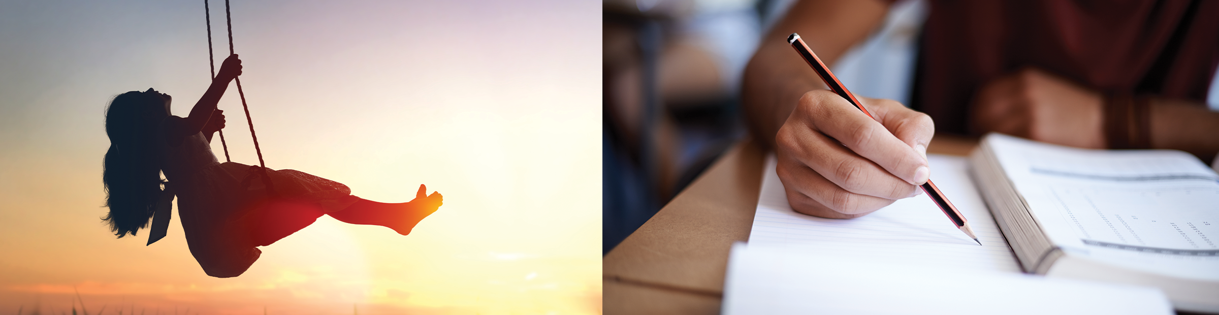 Child swinging and learning